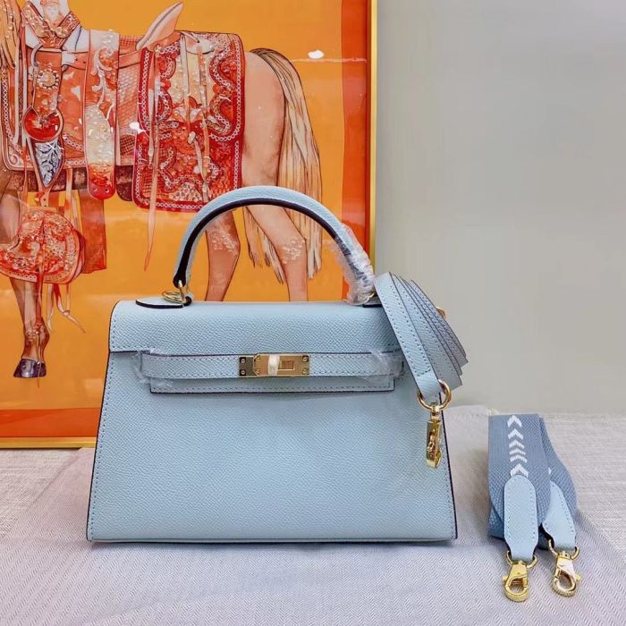 Genuine Epsom Leather Designer Kelly Bag 19cm 22cm 25cm 28cm with a Leather Horse Keychain