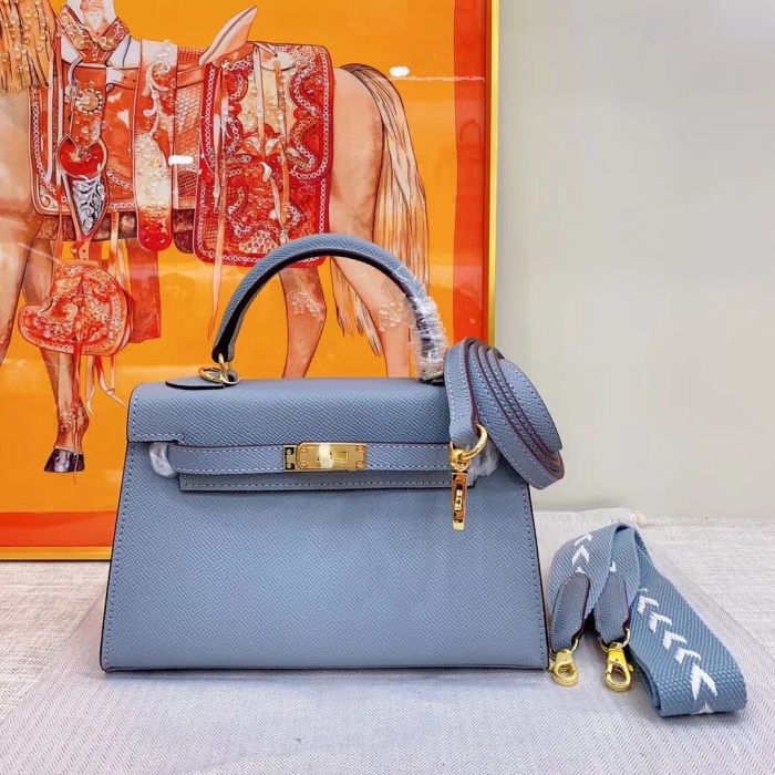 Genuine Epsom Leather Designer Kelly Bag 19cm 22cm 25cm 28cm with a Leather Horse Keychain