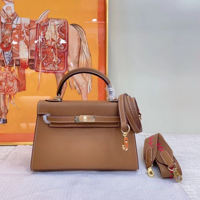Genuine Epsom Leather Designer Kelly Bag 19cm 22cm 25cm 28cm with a Leather Horse Keychain