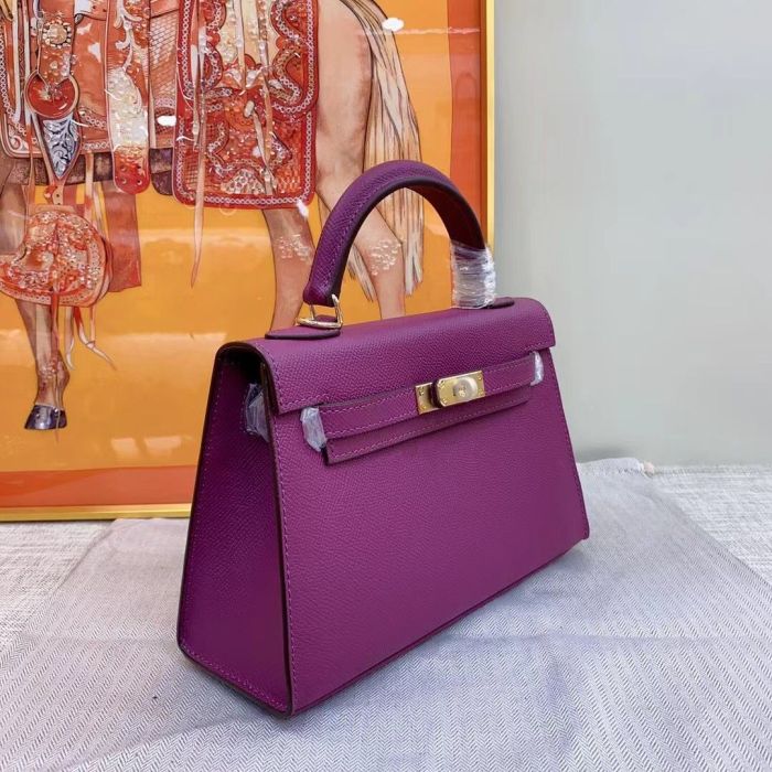 Genuine Epsom Leather Designer Kelly Bag 19cm 22cm 25cm 28cm with a Leather Horse Keychain