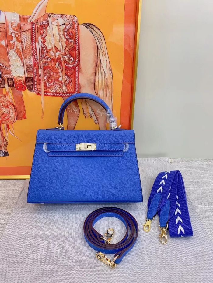 Genuine Epsom Leather Designer Kelly Bag 19cm 22cm 25cm 28cm with a Leather Horse Keychain