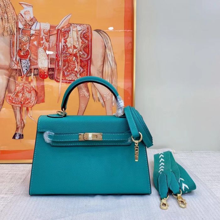 Genuine Epsom Leather Designer Kelly Bag 19cm 22cm 25cm 28cm with a Leather Horse Keychain