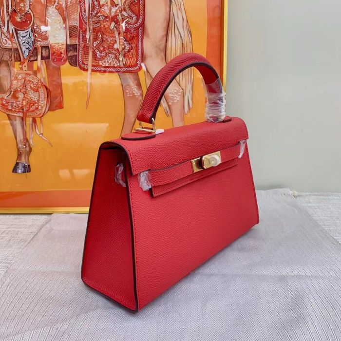 Genuine Epsom Leather Designer Kelly Bag 19cm 22cm 25cm 28cm with a Leather Horse Keychain