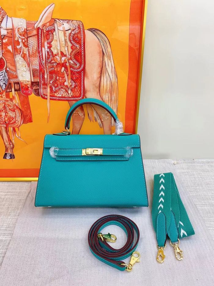 Genuine Epsom Leather Designer Kelly Bag 19cm 22cm 25cm 28cm with a Leather Horse Keychain