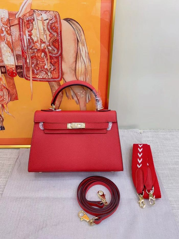 Genuine Epsom Leather Designer Kelly Bag 19cm 22cm 25cm 28cm with a Leather Horse Keychain
