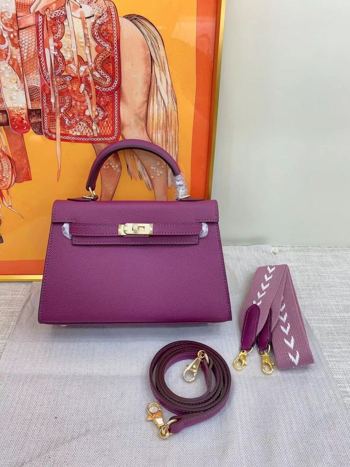 Genuine Epsom Leather Designer Kelly Bag 19cm 22cm 25cm 28cm with a Leather Horse Keychain