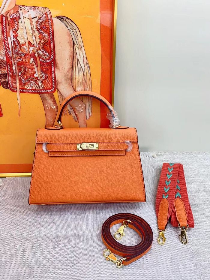 Genuine Epsom Leather Designer Kelly Bag 19cm 22cm 25cm 28cm with a Leather Horse Keychain
