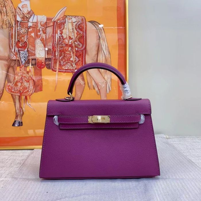 Genuine Epsom Leather Designer Kelly Bag 19cm 22cm 25cm 28cm with a Leather Horse Keychain