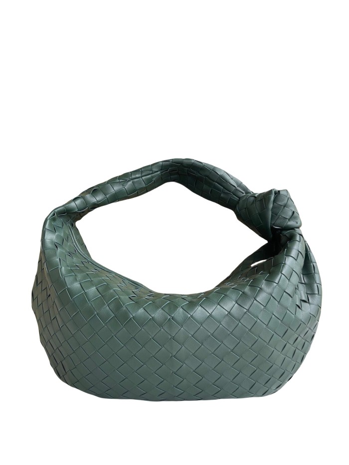 Large Genuine Lambskin Leather Woven Hobo Bag
