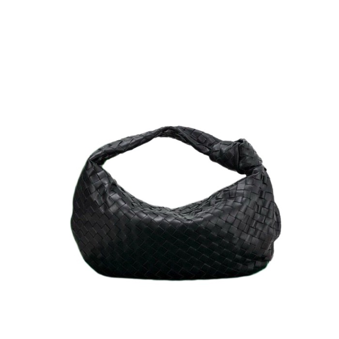 Large Genuine Lambskin Leather Woven Hobo Bag