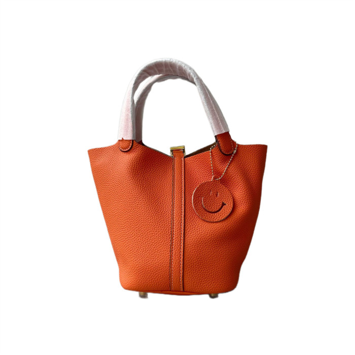 Vegan Togo Leather Picotin Designer Bag with 1 Horse Keychain 1 Silver Scarf