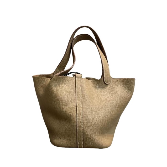 Vegan Togo Leather Picotin Designer Bag with 1 Horse Keychain 1 Silver Scarf