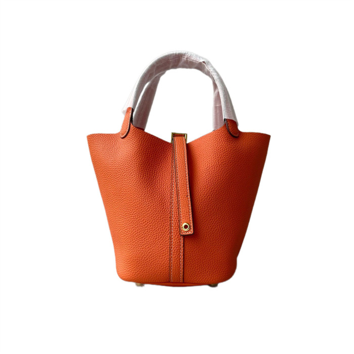Vegan Togo Leather Picotin Designer Bag with 1 Horse Keychain 1 Silver Scarf