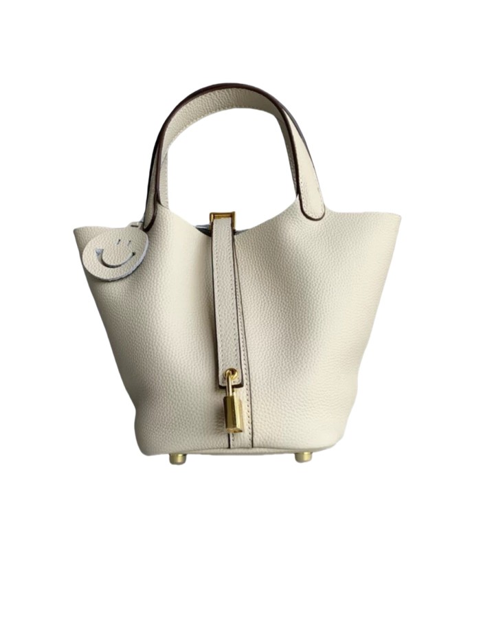 Vegan Togo Leather Picotin Designer Bag with 1 Horse Keychain 1 Silver Scarf