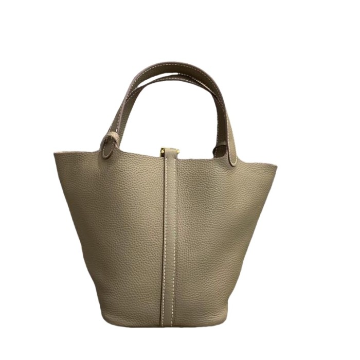 Vegan Togo Leather Picotin Designer Bag with 1 Horse Keychain 1 Silver Scarf