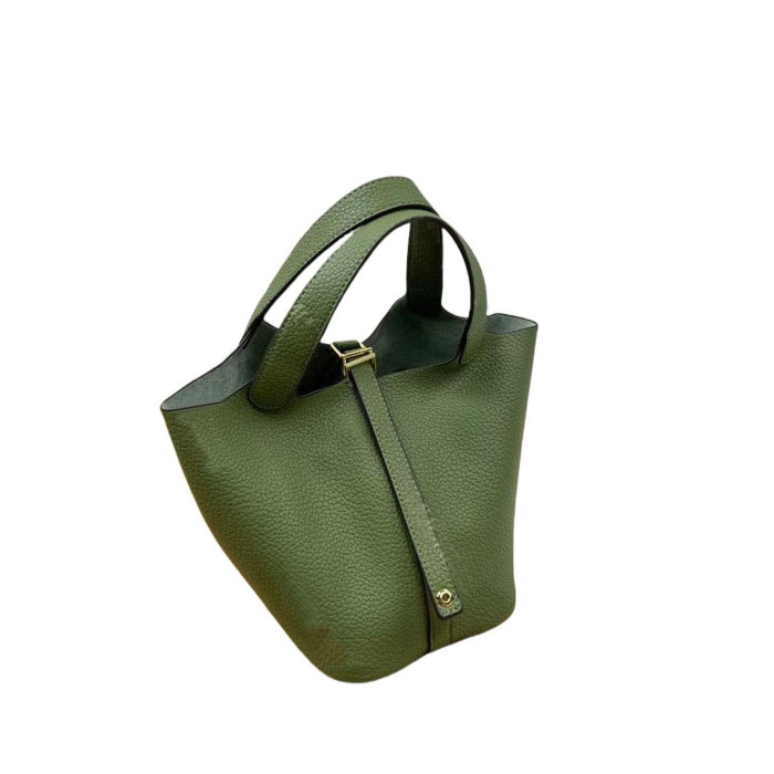 Vegan Togo Leather Picotin Designer Bag with 1 Horse Keychain 1 Silver Scarf
