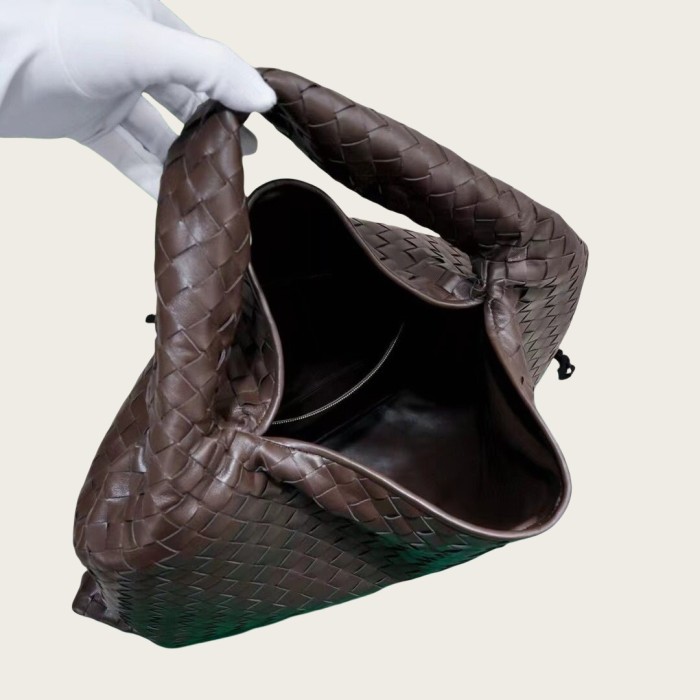 Genuine Lambskin Leather Hop Bag Woven Hobo Bag
