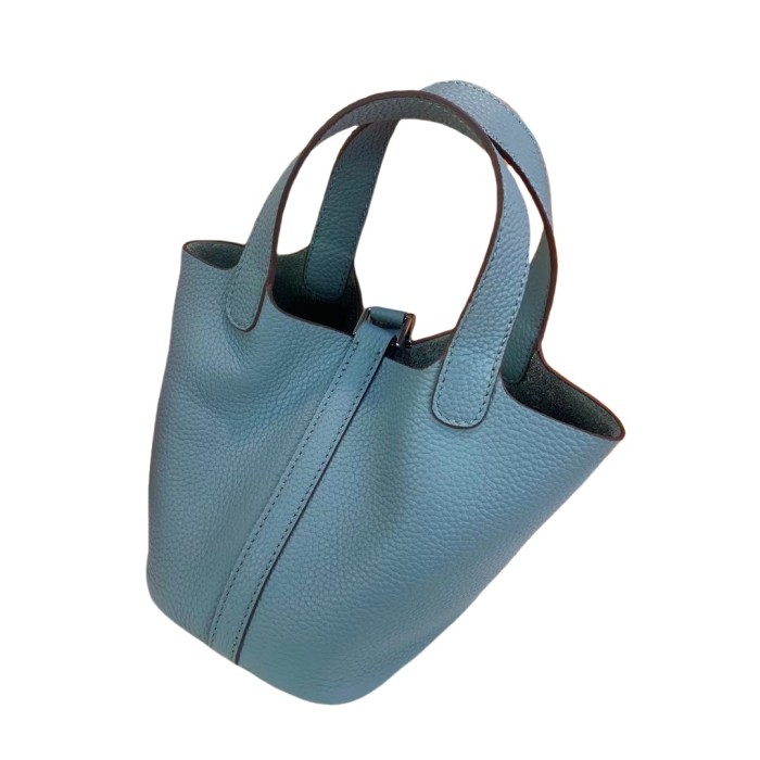 Genuine Togo Calfskin Leather Bucket Bag Designer Picotin Tote Bag with A Leather Horse Keychain 1 Sillk Scarf