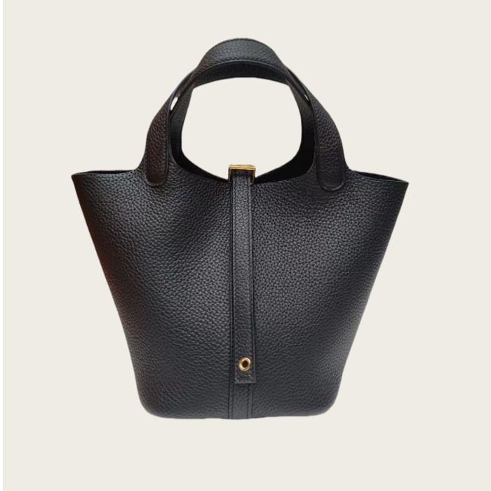 Genuine Togo Calfskin Leather Bucket Bag Designer Picotin Tote Bag with A Leather Horse Keychain 1 Sillk Scarf