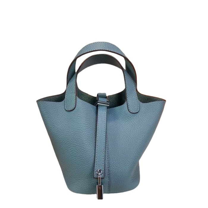 Genuine Togo Calfskin Leather Bucket Bag Designer Picotin Tote Bag with A Leather Horse Keychain 1 Sillk Scarf