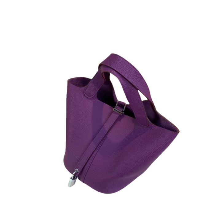 Genuine Togo Calfskin Leather Bucket Bag Designer Picotin Tote Bag with A Leather Horse Keychain 1 Sillk Scarf