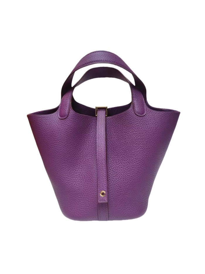 Genuine Togo Calfskin Leather Bucket Bag Designer Picotin Tote Bag with A Leather Horse Keychain 1 Sillk Scarf