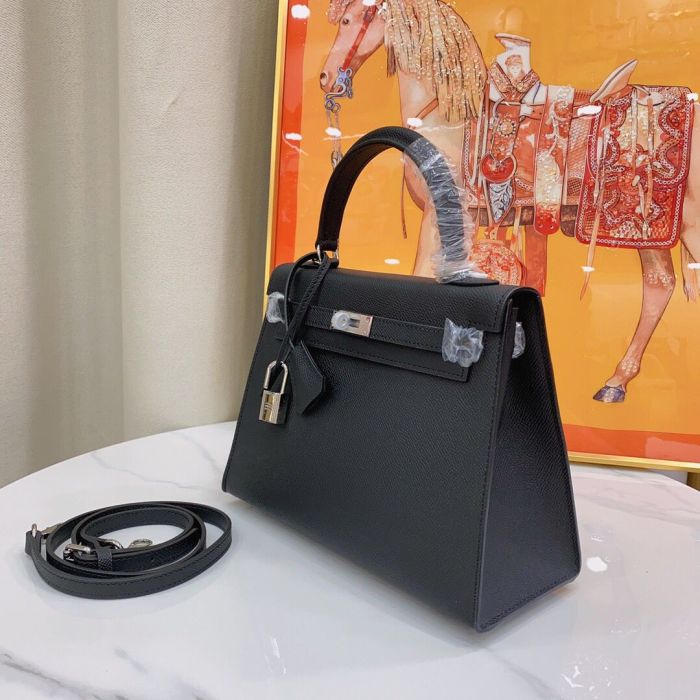 25cm Cowhile Epsom Leather Tote Shoulder Bag with Silver Hardware