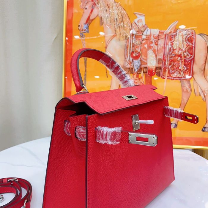25cm Cowhile Epsom Leather Tote Shoulder Bag with Silver Hardware