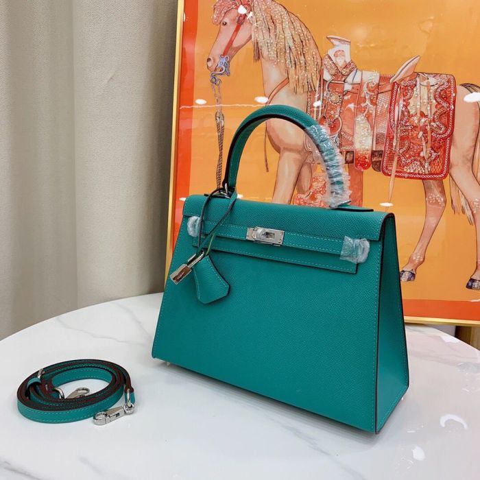 25cm Cowhile Epsom Leather Tote Shoulder Bag with Silver Hardware