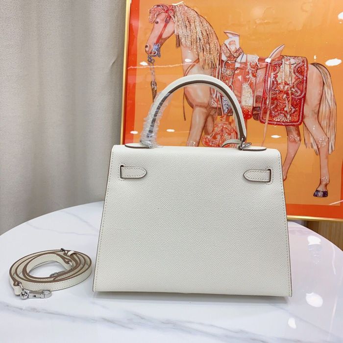 25cm Cowhile Epsom Leather Tote Shoulder Bag with Silver Hardware
