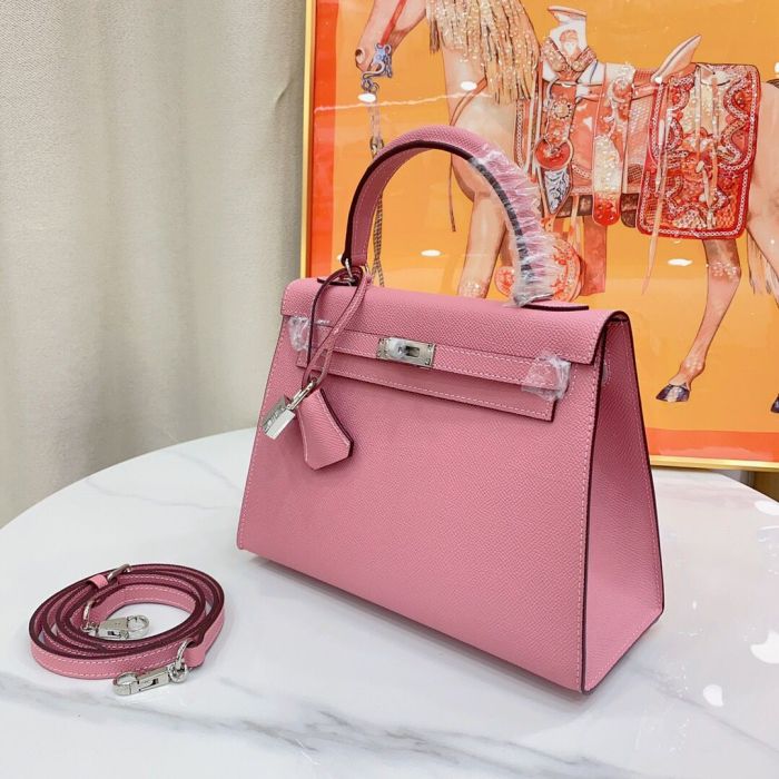 25cm Cowhile Epsom Leather Tote Shoulder Bag with Silver Hardware