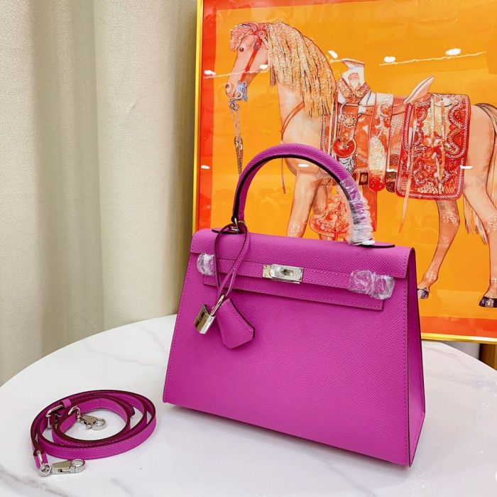 25cm Cowhile Epsom Leather Tote Shoulder Bag with Silver Hardware
