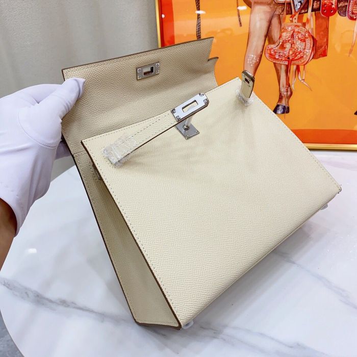25cm Cowhile Epsom Leather Tote Shoulder Bag with Silver Hardware