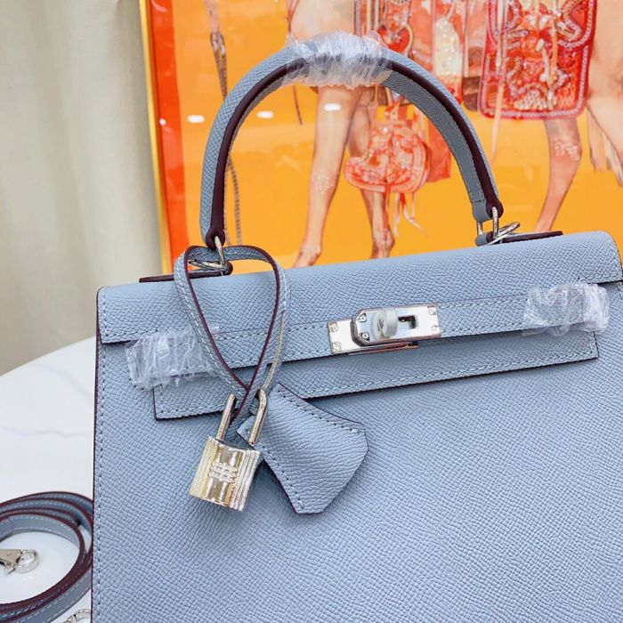 25cm Cowhile Epsom Leather Tote Shoulder Bag with Silver Hardware