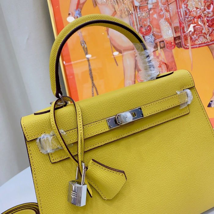 25cm Cowhile Epsom Leather Tote Shoulder Bag with Silver Hardware