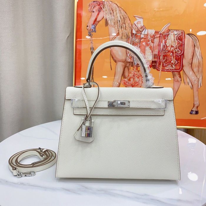 25cm Cowhile Epsom Leather Tote Shoulder Bag with Silver Hardware
