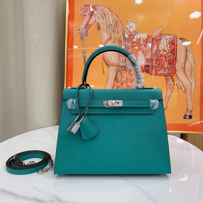 25cm Cowhile Epsom Leather Tote Shoulder Bag with Silver Hardware