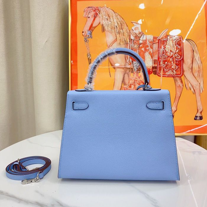 25cm Cowhile Epsom Leather Tote Shoulder Bag with Silver Hardware