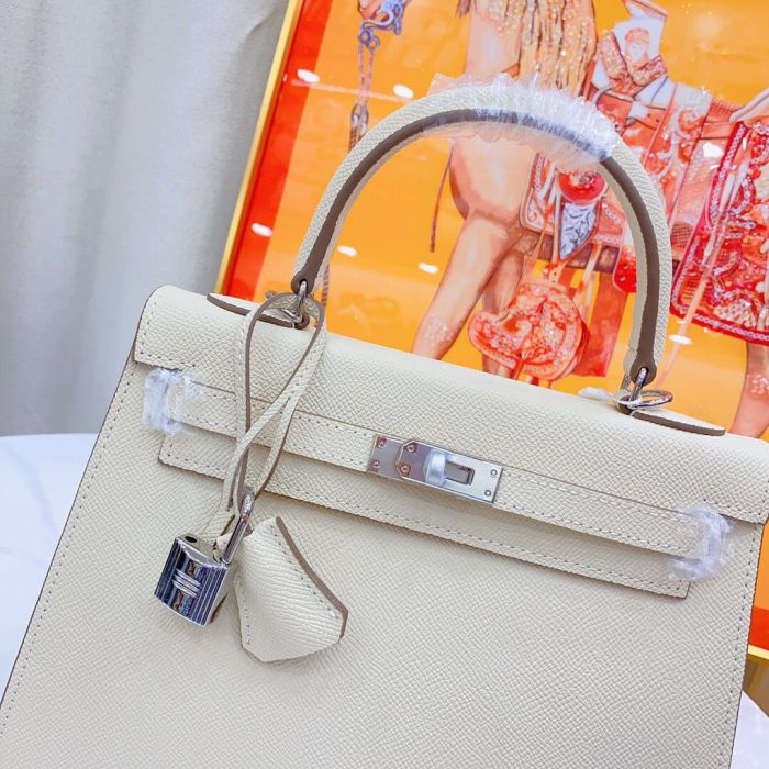 25cm Cowhile Epsom Leather Tote Shoulder Bag with Silver Hardware