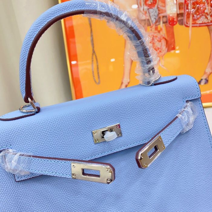 25cm Cowhile Epsom Leather Tote Shoulder Bag with Silver Hardware