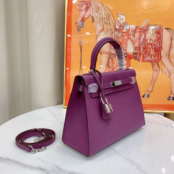 25cm Cowhile Epsom Leather Tote Shoulder Bag with Silver Hardware