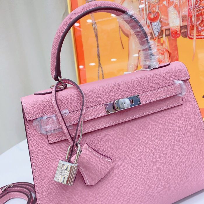 25cm Cowhile Epsom Leather Tote Shoulder Bag with Silver Hardware