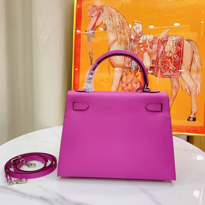 25cm Cowhile Epsom Leather Tote Shoulder Bag with Silver Hardware