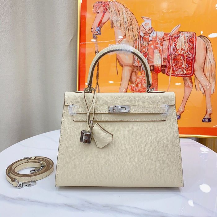 25cm Cowhile Epsom Leather Tote Shoulder Bag with Silver Hardware