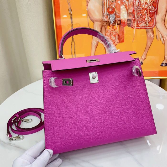 25cm Cowhile Epsom Leather Tote Shoulder Bag with Silver Hardware