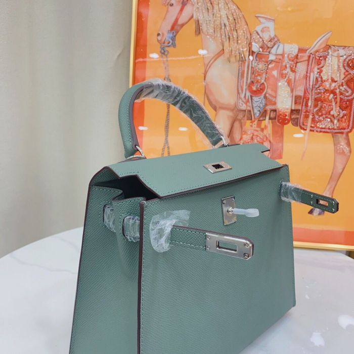 25cm Cowhile Epsom Leather Tote Shoulder Bag with Silver Hardware
