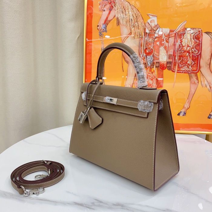 25cm Cowhile Epsom Leather Tote Shoulder Bag with Silver Hardware