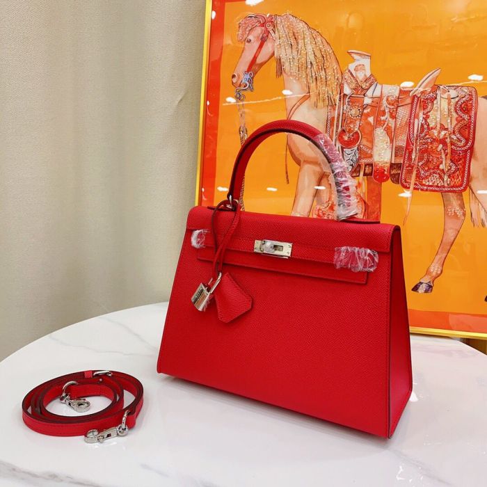 25cm Cowhile Epsom Leather Tote Shoulder Bag with Silver Hardware