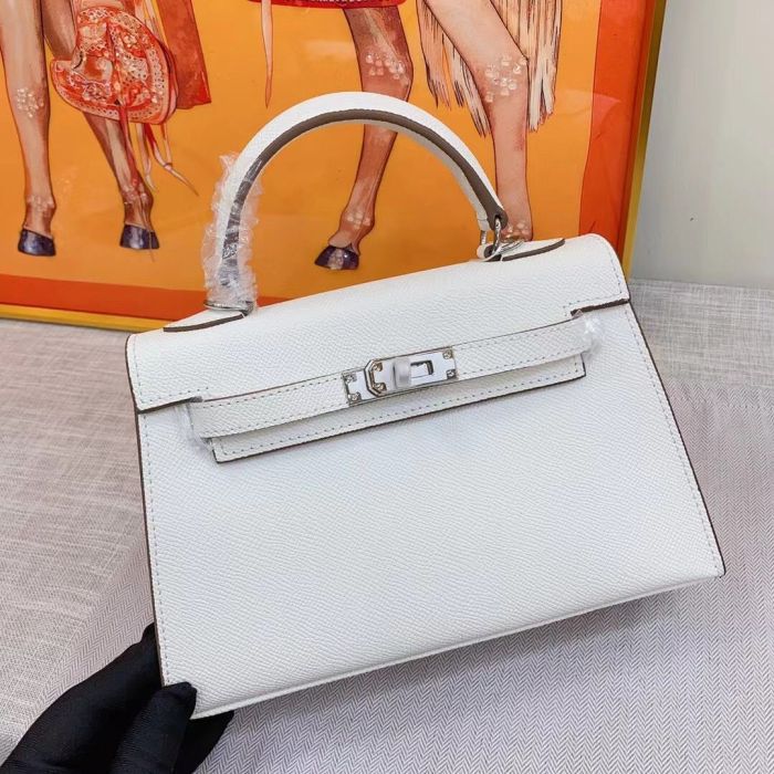 Mini Epsom Leather Tote Shoulder Bag with Silver Hardware