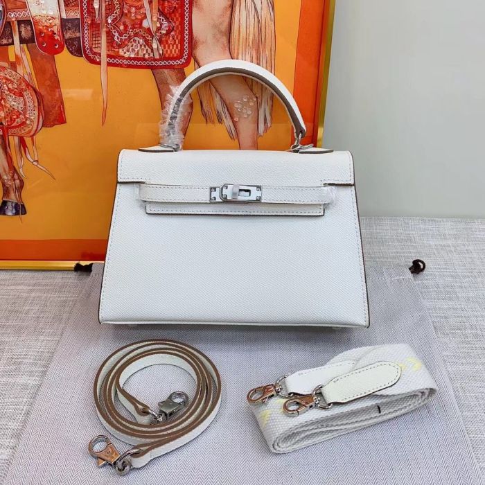 Mini Epsom Leather Tote Shoulder Bag with Silver Hardware